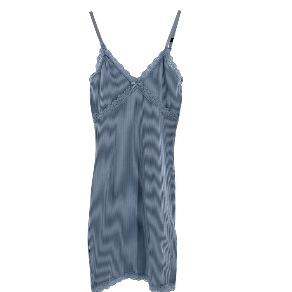 Divided Y2K Babydoll Ribbed Blue Bodycon Mini Dress XS Indie Clubbing Party